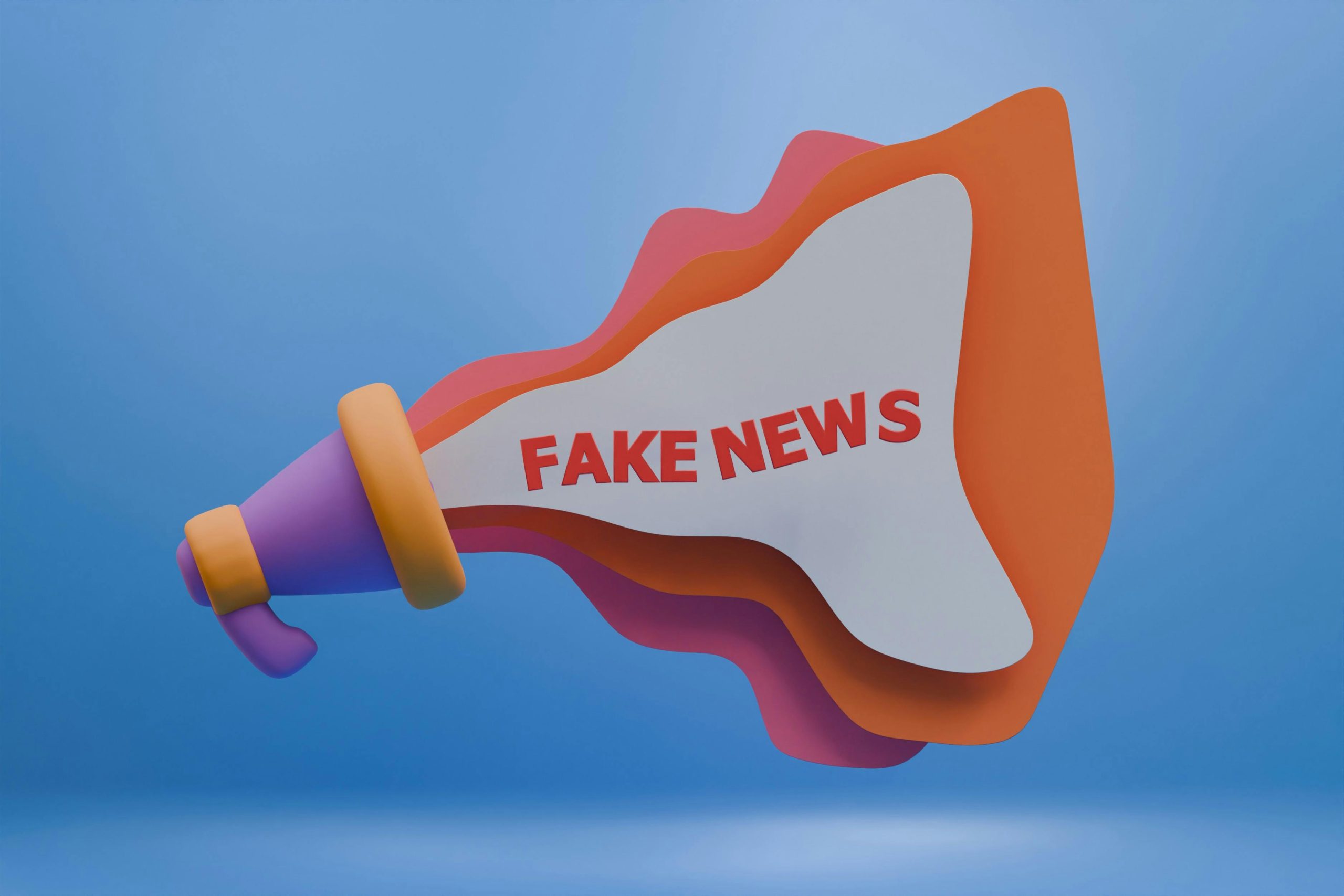 3D illustration of a colorful megaphone with 'Fake News' text conveying disinformation concept in digital media.